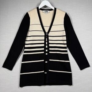 SJK St Johns Cardigan Womens Black Ivory Striped Button Business Casual Chic Y2K